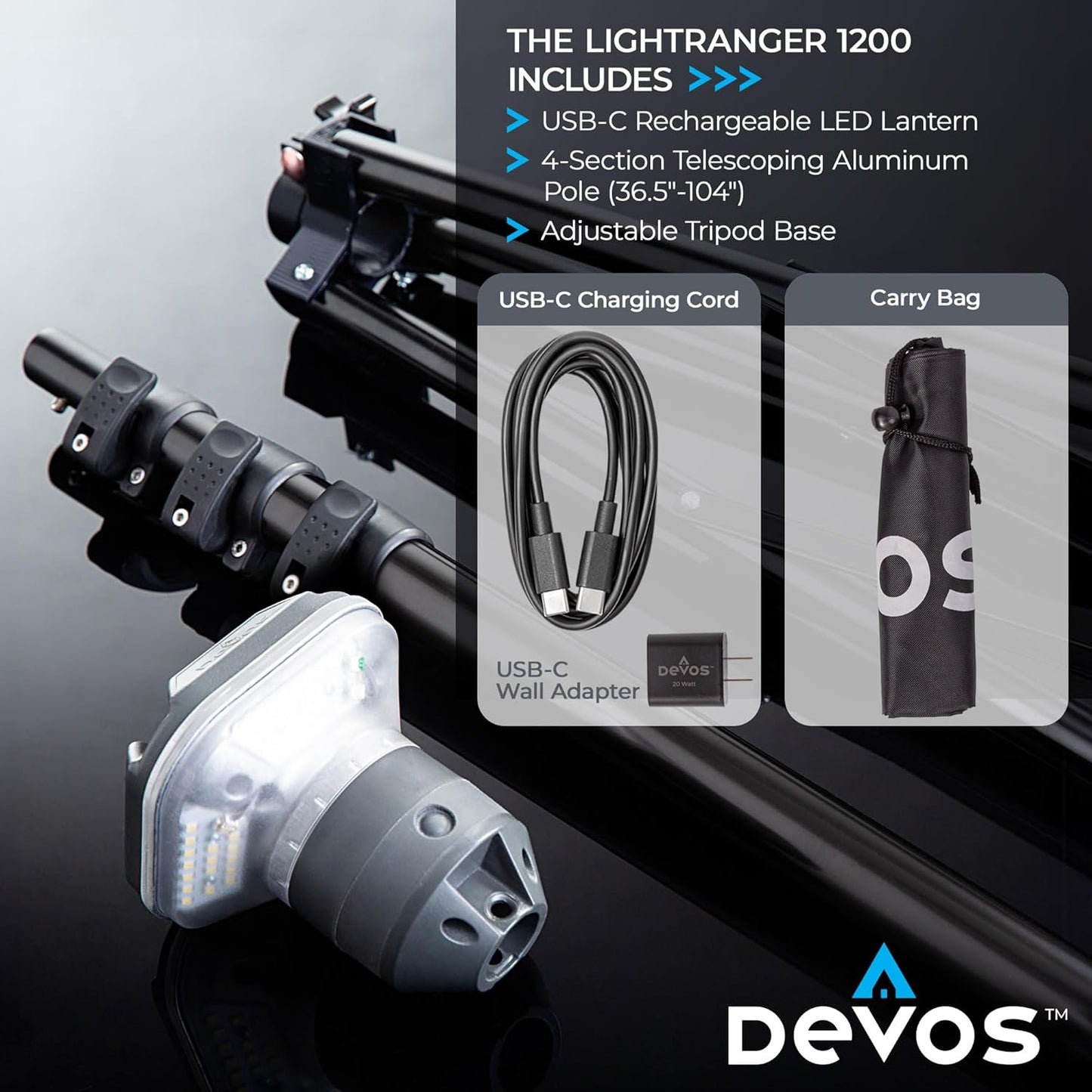 Outdoor LightRanger 1200 - High-Performance LED Tripod Lantern with Adjustable Height