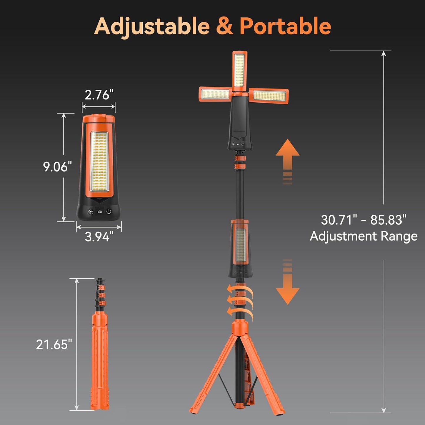 Rechargeable Camping Light with Stand 7ft Max Height, 15000mAh