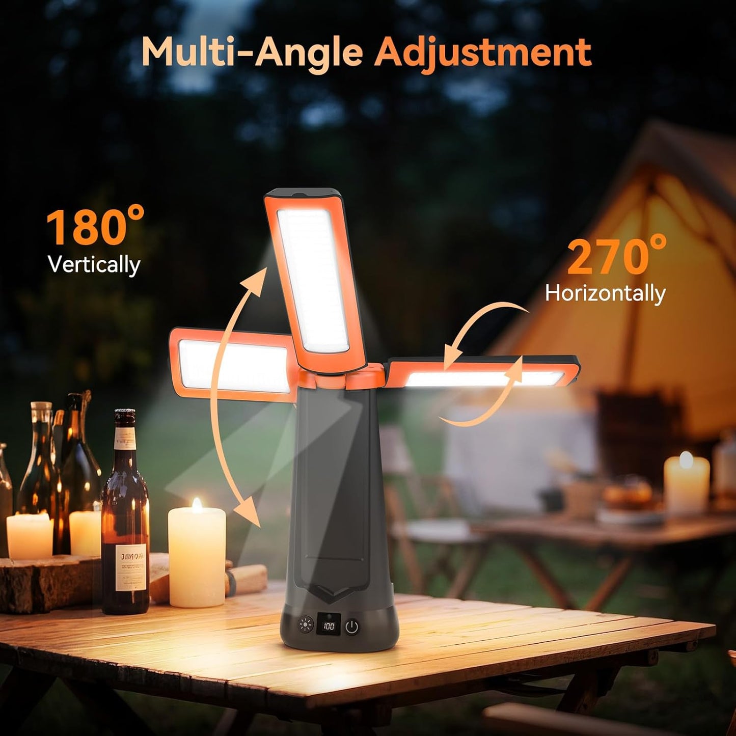 Rechargeable Camping Light with Stand 7ft Max Height, 15000mAh