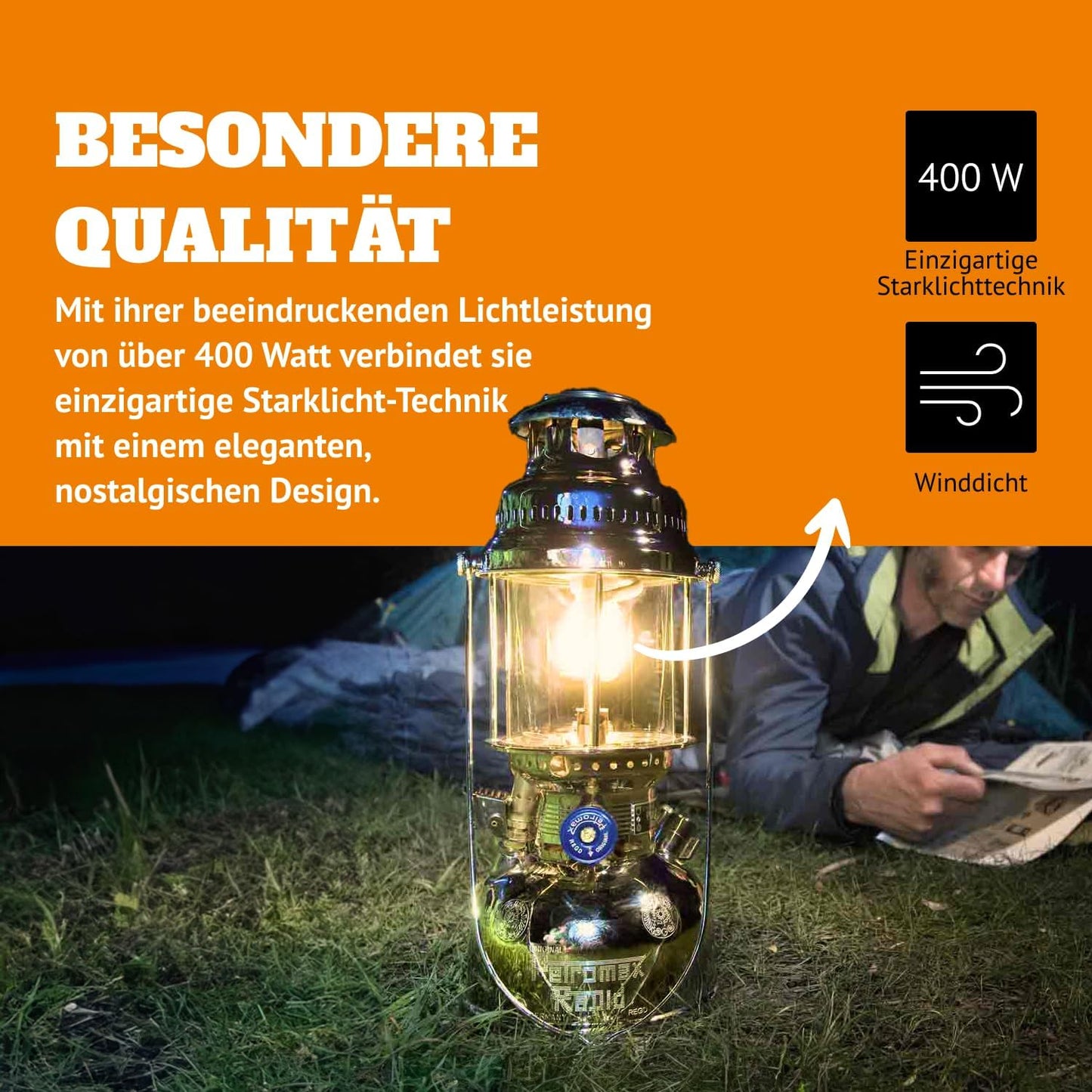 HK500 Pressurized Lantern, 500 Candlepower with 1 Quart Kerosene Tank for Home, Camping