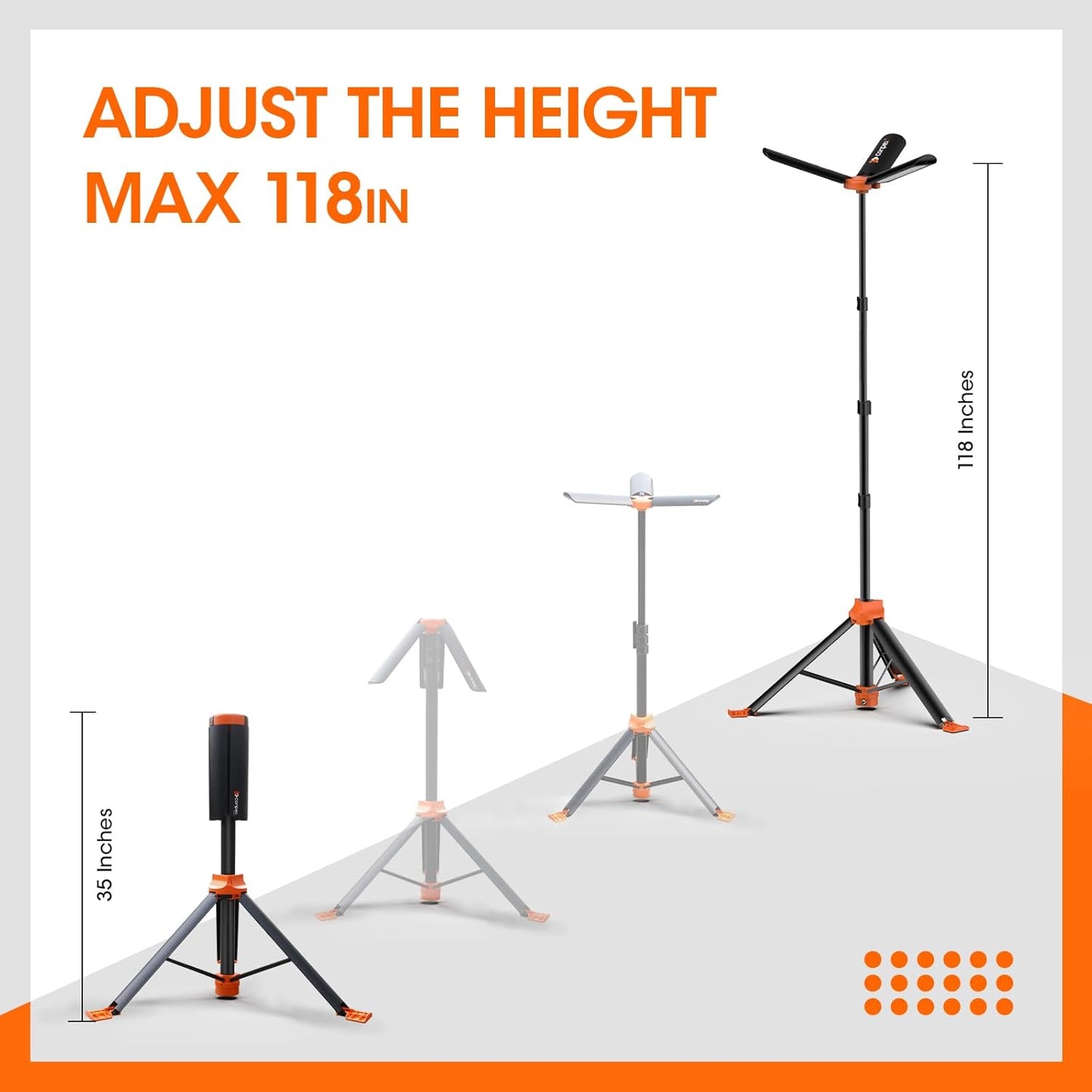 Camping Light, Large Area Lighting Floodlight, Max 118In Tall, 20000 Lumens